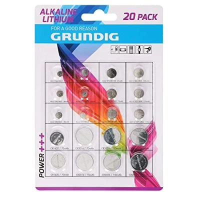 Imagen de Grundig 85572 Pack de Pilas botón, 20 Unidades, Color Blanco y Azul