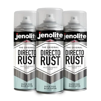 Imagen de JENOLITE DIRECTORUST Pintura en aerosol satinada HUEVO DE PATO AZUL 3x400ml multisuperficie todo uno: metal, madera, plástico Aplicar directamente sobre el óxido BS16C33