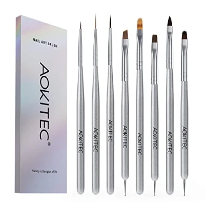 Imagen de 8 Piezas Pinceles para uñas, Aokitec uñas acrilicas pincel decoracion uñas,pincel Manicura francesa de Salón Belleza en Casa DIY Mujeres