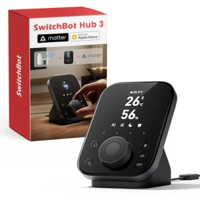 Imagen de Concentrador domótico inteligente SwitchBot Hub 3 comp. Matter. Mando a distancia IR y Bluetooth, funciona como termómetro e higrómetro Wi Fi. Compatible con Alexa, Apple HomeKit, Google Home IFTTT.