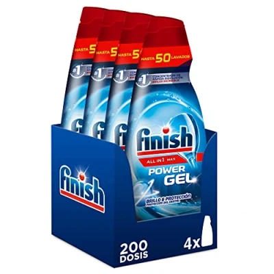 Imagen de Finish All in 1 Max Power Gel Brillo &amp; Protección Detergente para el Lavavajilla, 200 dosis (4 botellas de 50 dosis)