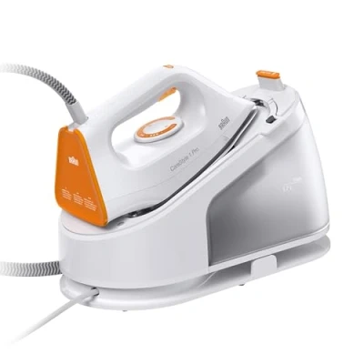 Imagen de Braun CareStyle 1 Pro IS1511WH, Centro de Planchado con Tecnología FreeGlide 3D, Revestimiento SuperCerámico, Vertical, Antigoteo, Depósito Agua 1.7L Extraíble, 2200W, Blanco/Naranja
