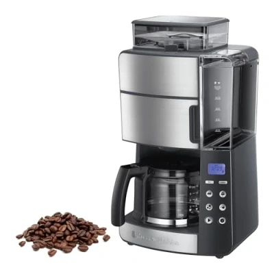 Imagen de Russell Hobbs Cafetera de Goteo Grind &amp; Brew 10 Tazas, Jarra Cristal 1,25L, Molinillo para 250 g, 3 Niveles Molienda, Selector Intensidad, Programable, Acero Inoxidable, Plata y Negro 25610 56