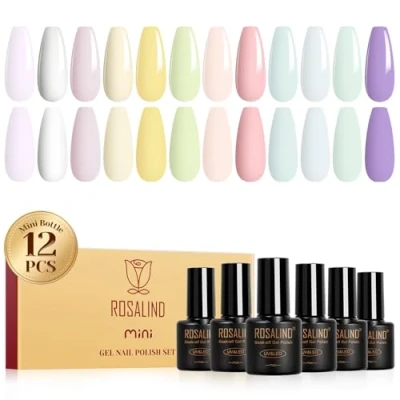 Imagen de ROSALIND Esmaltes Semipermanentes Macarrón, 12 Color Pastel Rosa Blanco Amarillo Verde Azul Violeta Colores Uñas, UV LED Pintauñas Primavera Verano Manicure Regalo