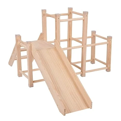 Imagen de KiddyMoon Parque Infantil De Madera con Tobogán para Niños PG 001, Natural
