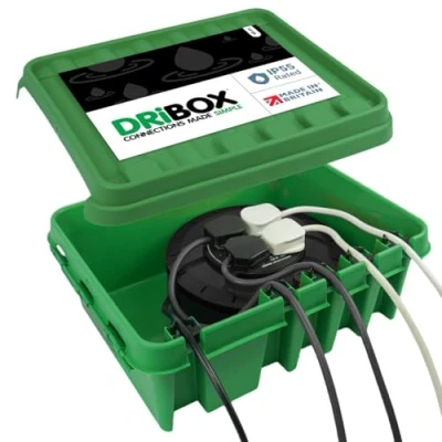 Imagen de DRiBOX IP55 Caja de Conexiones Eléctricas Exterior Resistente a la Intemperie para Luces Navidad, Temporizadores, Cables Extensión, Cables, Carretes, Transformadores (Grande, Verde)