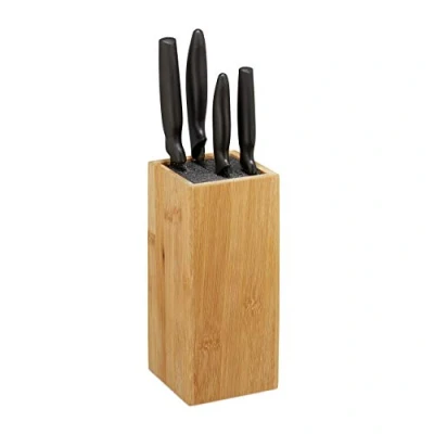 Imagen de Relaxdays Taco Cocina Bambú, Portacuchillos Cerda Flexible, Tacoma, Bloque Cuchillos 23x10,5x10,5 cm, Natural, 1 Unidad