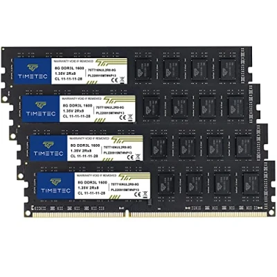 Imagen de Timetec DDR3L/DDR3 1600MHz PC3L 12800/PC3 12800 Non ECC Unbuffered CL11 2Rx8 Dual Rank 240 Pin UDIMM Desktop PC Computer Memory RAM Module Upgrade (32GB Kit(4x8GB))