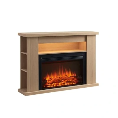 Imagen de BALDERIA Chimenea eléctrica Rubí de pie con Efecto Llama 3D Calefacción 2000W,iluminación LED Mando a Distancia,Temporizador Roble Claro