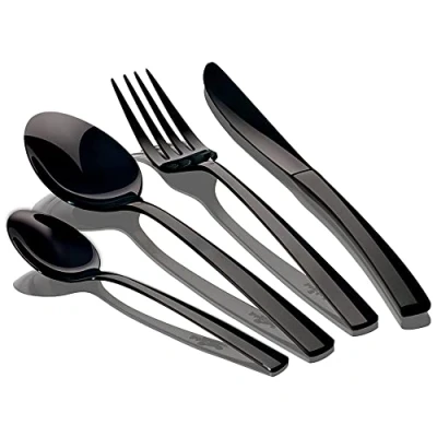 Imagen de Berlinger Haus Deep Black Cubertería Negra Completa 24 Piezas Acero Inoxidable, Juego Cubiertos 6 Personas, Hogar, Camping, Hoteles, Acabado Espejo Pulido Brillante, Diseño Moderno y Elegante