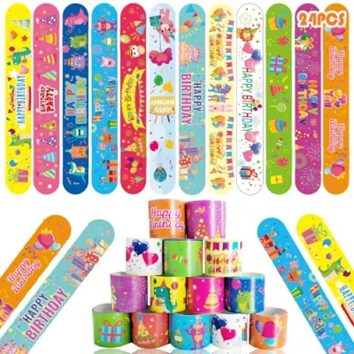 Imagen de Acuiwer Pulseras de Juguete Slap 24 Piezas Band Cumpleaños Bofetadas Fiesta Rellenos Bolsa para Niños Niñas