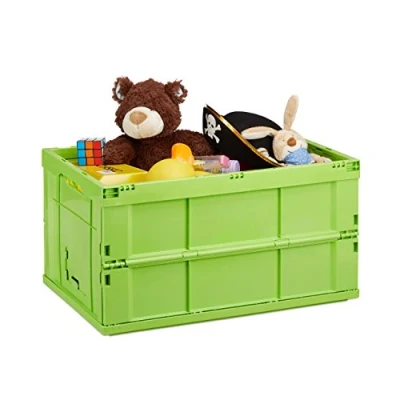Imagen de Relaxdays Caja de Almacenaje Plegable 60 L, Plástico, Verde, 31.5 x 58.5 40 cm