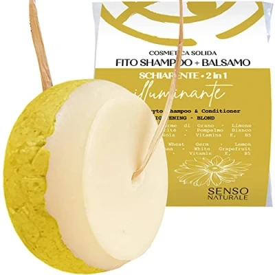 Imagen de Senso Naturale Champu y Acondicionador Sólido Iluminador Aclarante Para Cabello Opaco, Aclara con Reflejos Dorados, Manzanilla, Cúrcuma Limón, 100% Natural, Bio Vegano pH 4.5 5.5 (2 en 1)