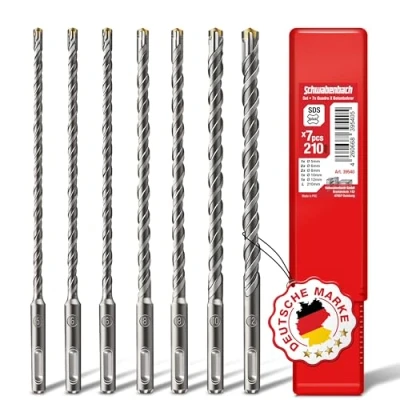 Imagen de SCHWABENBACH ® SDS Plus Juego de brocas para hormigón (7 piezas, 5, 6, 8, 10, 12 x 210 mm, compatible con taladro Bosch Hilti Makita Metabo)