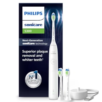 Imagen de Philips Sonicare 5300 cepillo dental eléctrico, sónico con 2 niveles de intensidad, alerta presión, EasyStart, SmarTimer y BrushPacer, blanco, modelo HX7108/04