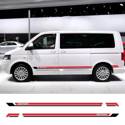 Imagen de LIOUFTT 2 Pegatinas para faldón de Coche, calcomanías Vinilo Furgoneta Camper, aptas VW Transporter Caravelle Multivan T4 T5 T6, Accesorios