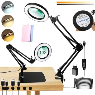 Imagen de UCAMP Lupa con Luz,10X Led de Lampara Escritorio,Lámpara Aumento,Lupa Luz y Soporte,Lupa esteticista,Lupa para Manualidades,Costura,Reparación