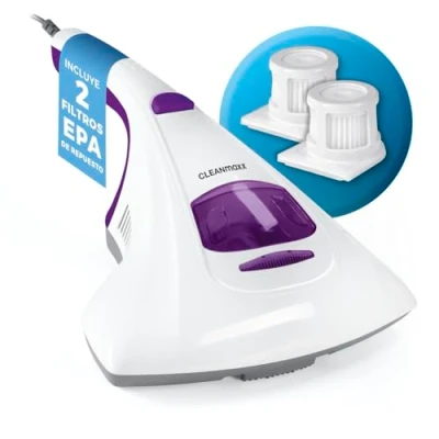 Imagen de CLEANmaxx Aspirador antiácaros Incl. 2 filtros EPA Esterilizado con luz UV C Manual de colchones, Limpiador colchones destruye el 99,9% Todos los ácaros