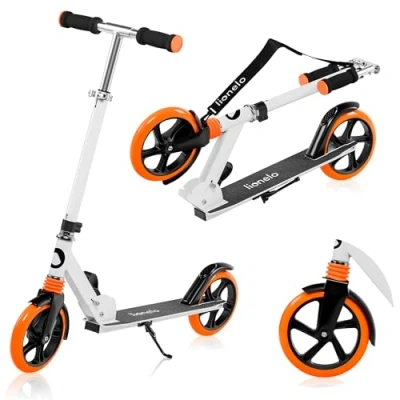 Imagen de lionelo Luca Patinete Urbano XXL hasta 100 kg, Scooter para niños, Grandes Ruedas 200 mm ShockResist Amortiguador, Volante Ajustable Altura, Freno Plegable (Blanco)