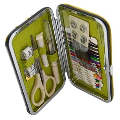 Imagen de Kleiber Kit de Costura para Viajes en Estuche Duro, tamaño Bolsillo, Incluye Tijera/Hilo/Botones/descosedor/Cinta métrica y automáticos, Color Azul/Verde