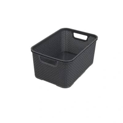 Imagen de BranQ Home Essential Cesta universal multifuncional en diseño de ratán, tamaño S 7 L, sin bisfenol A, plástico polipropileno, antracita, 28,5 x 19,5 12,9 cm