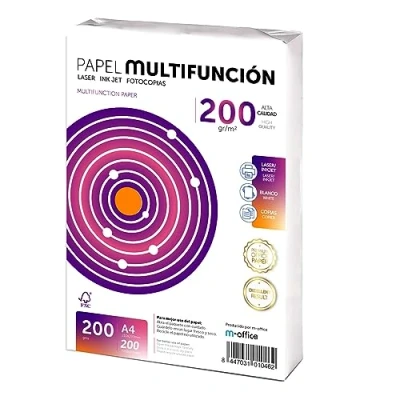 Imagen de Folios A4 200gr 200 hojas, Papel Multiusos Impresora, Impresoras Laser y de Inyección, Fotocopiadora, Para uso Oficina, Material Escolar, Paquete folios. m office (200 hojas,200gr)