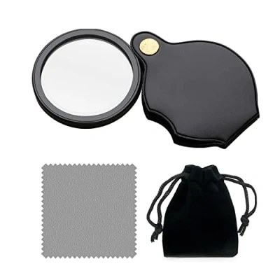 Imagen de Lupa de Bolsillo 15X con 1 paño Limpieza y Estuche Negro, Lectura Plegable, portátil, Protector
