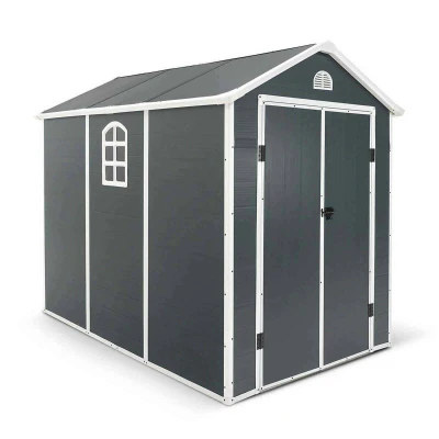 Imagen de Gardiun Caseta de Resina para Exterior New Fiorella 5,32m² 188x278x225 cm Ventanas Laterales y Respiraderos Antracita/Blanco