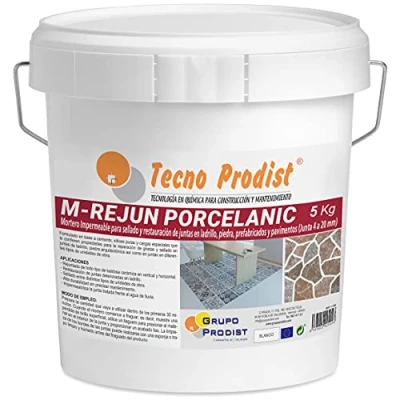 Imagen de M REJUN PORCELANIC de Tecno Prodist (5 Kg, Blanco) Mortero para Lechada impermeable azulejos y suelos. Pavimentos cerámicos, ladrillos, piedra, etc. (Junta ancha 4 a 20mm)