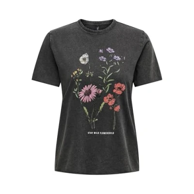 Imagen de ONLY Onllucy Reg S/S Top Jrs Noos, Camiseta Mujer, Nero/Stampa: Flowerchild, S