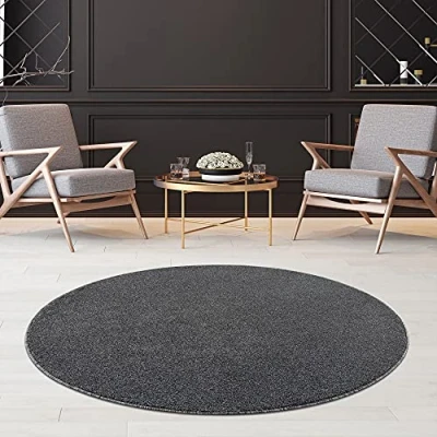 Imagen de Jimri Fashion4Home Alfombra de Pelo Corto Liso para Sala Estar, habitación los niños, Dormitorio, Estudio, Oficina, Pasillo y Cocina, Color Gris, tamaño: 160 cm, Redonda