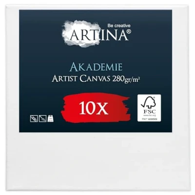 Imagen de Artina Set de 10 Lienzos para Pintar 10x10 cm 100% Algodón 280g/m² Lienzo Blanco con Bastidores Madera FSC® Canvas Pequeño Akademie