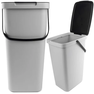 Imagen de KADAX cubo de basura con tapa y asa, plástico, reciclaje rectangular abatible (gris, 20 L)