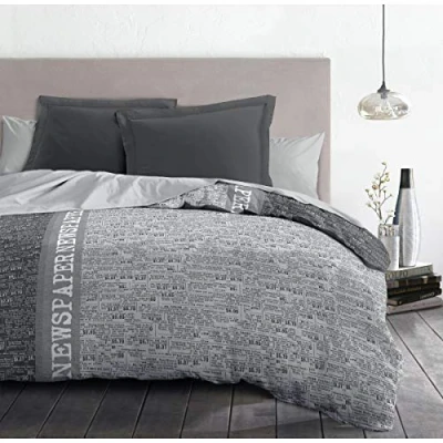 Imagen de Home Linge Passion Newspaper 3 Juegos de edredón, Microfibra, Gris Claro Antracita Blanco, Alto, 220 x 240 cm,