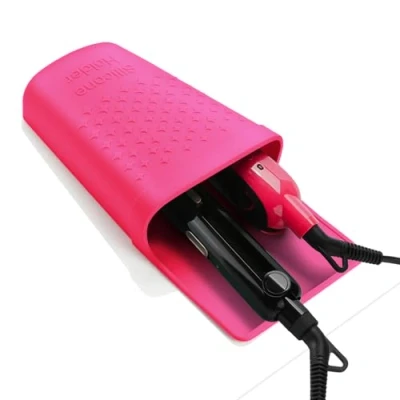 Imagen de ZAXOP soporte para alisador de pelo, silicona resistente al calor plancha plana, rizador, herramientas el cabello caliente, accesorios tocador con gancho acero inoxidable.