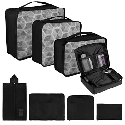 Imagen de Coolzon Organizador de Equipaje, 8 en 1 Set Organizadores Viajes Impermeable Maleta Bolsa,Cubos Embalaje Para Ropa, Cosméticos, Ropa Interior,Negro