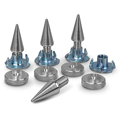 Imagen de PrecisionGeek M8 Aluminio Puntas/Spikes de desacople para Altavoces + Incluye Tuercas par Clavar (Conjunto Cuatro)
