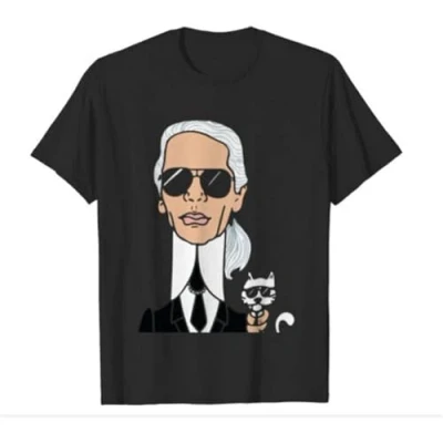 Imagen de Karl Lagerfeld Paris Camiseta de manga corta unisex con cuello redondo para hombre, 100% algodón, Negro, XL