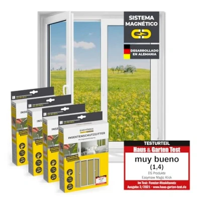 Imagen de EASYmaxx Insect Protect mosquitera con fijación magnética ventana cortada a medida hasta 150 x 130 cm 12 imanes fuertes sin taladrar [juego de 4]