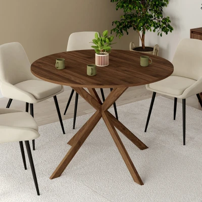Imagen de Mesa de comedor redonda ALIX, nogal pata araña, 4 6 personas, 110 cm IDMarket