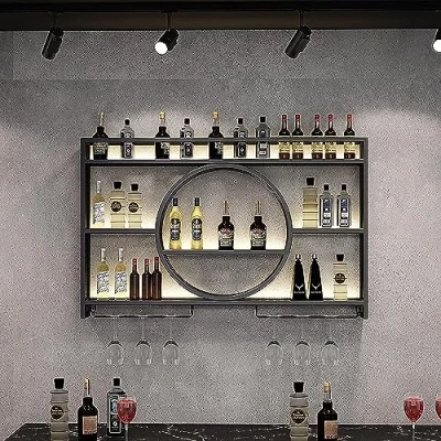 Imagen de Botellero Pared,Botellero de Hierro Estilo Industrial,Estantería Vino Metal para la Pared con portavasos,Estante Botellas y Copas Vino,para Cocina Comedor