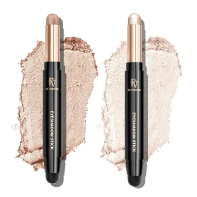 Imagen de FV 2 PCS Sombras de Ojos Duración Extendida, Alta Pigmentación, Impermeable Sombra en Barra, Efecto Natural Brillante, Champagne &amp; Pearl Shimmer