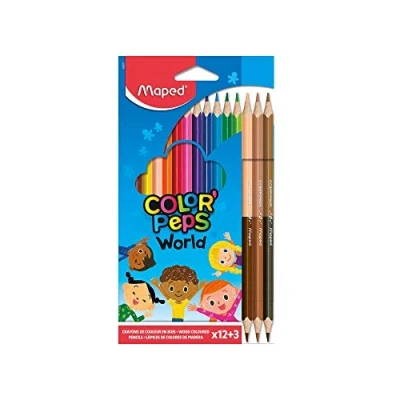 Imagen de Maped Pinturas de Madera Lápices World 12 + 3 Dúo Gran Variedad Colores Incluye Tonos Carne y