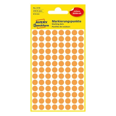 Imagen de Avery Zweckform Puntos de marcado autoadhesivos, diámetro: 8 mm, naranja brillante