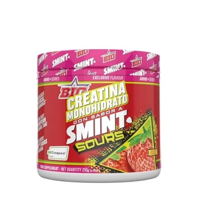 Imagen de BIG Creatina Monohidratada Creapure® en Polvo, Mejora el Rendimiento Físico, Sabores exclusivos, Rápida absorción, Vegana (210g, Smint Sours Strawberry)