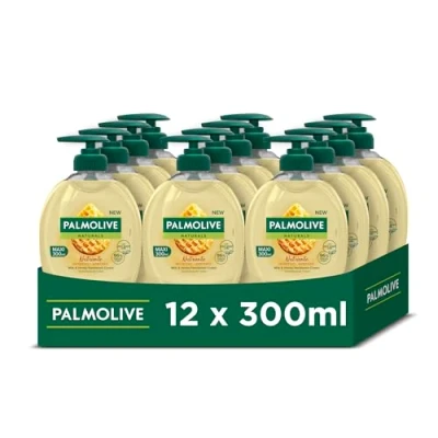 Imagen de Palmolive Naturals Leche y Miel, Jabón de Manos Líquido, Cuida tu Piel con Delicadeza, Sin Jabón, Ingredientes Naturales, Fórmula Biodegradable, Testado Dermatológicamente, Pack 12 Uds x 300 ml