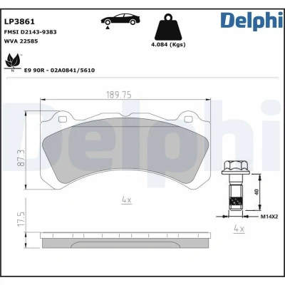 Imagen de DELPHI LP3861 Juego de pastillas freno no preparado para indicador desgaste Chapa antichirridos sin accesorios VOLVO: S60 II, V60 I
