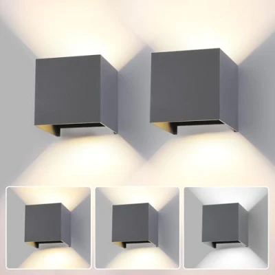 Imagen de 2 Piezas LED 15W Aplique de Pared exterior Interior luz ajustable 3 Colores IP65 Impermeable Lámparas Apliques cuadrada aluminio Ángulo 11CM Gris Oscuro