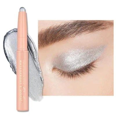 Imagen de Oulac Sombra de Ojos en Barra Automático Plata Acabado Metálico Resistente al Agua y a Los Borrones, Dura 16 Horas+, Textura Cremosa Sedosa, Vegano, 09 Silver Heart