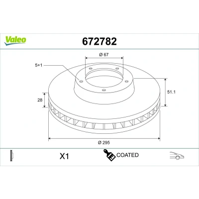 Imagen de VALEO Disco de freno MERCEDES BENZ: Clase A, CLA Coupé, B Eje delantero 295mm 28mm 5Taladro(s) ventilado 672782 Discos freno,